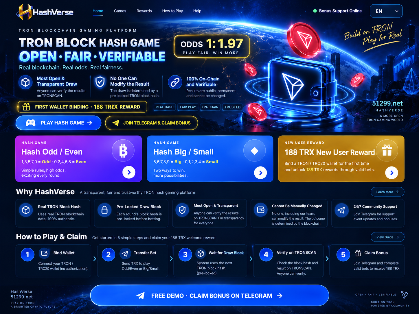 HashVerse TRON block hash game hero